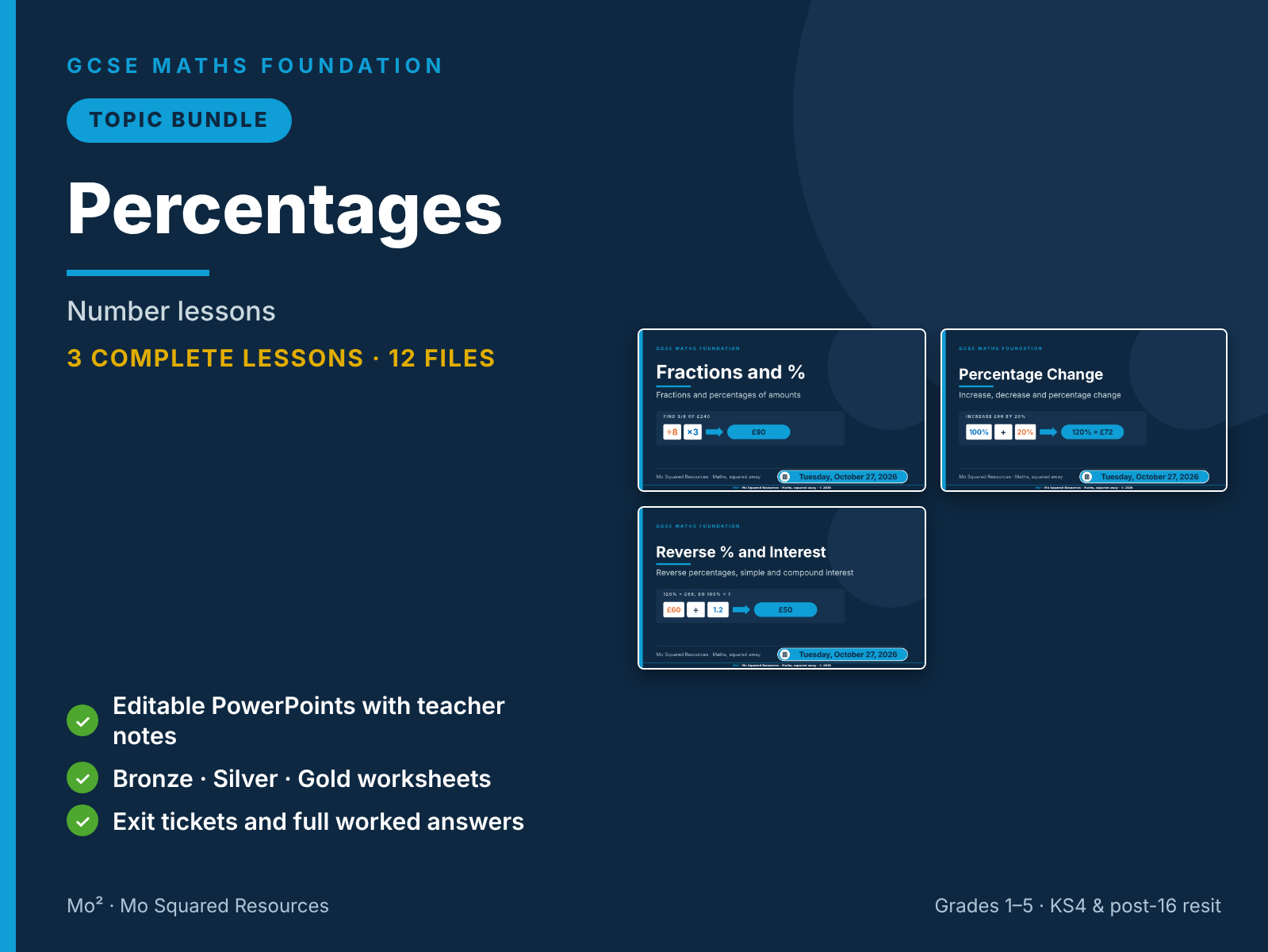 Percentages – 3 GCSE Maths Foundation Lessons (Topic Bundle) with Worksheets & Answers
