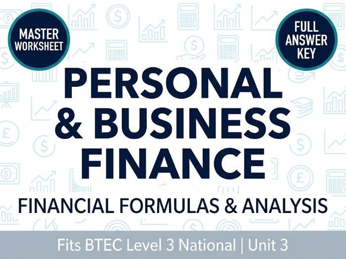 Personal and Business Finance formulas Mastery Worksheet | Fits Pearson BTEC Level 3 Unit 3