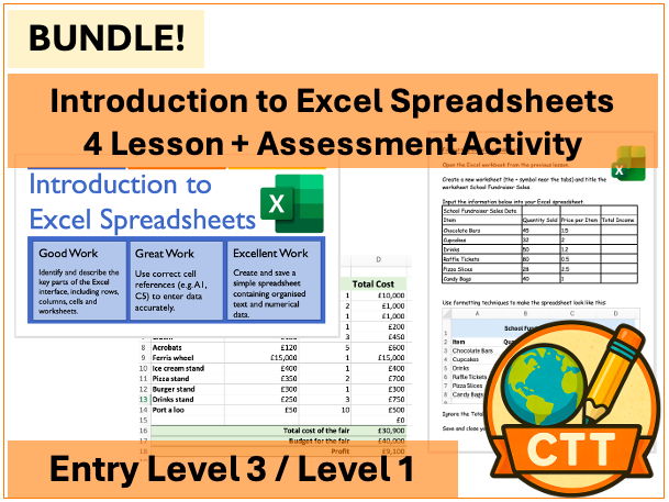 Entry Level 3 / Level 1 ICT – Introduction to Excel - 4 Lessons + Assessment Activity