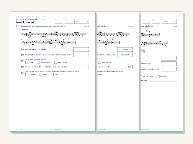 Grades 3–4 Music Theory Worksheets: Music in Context (20 Sheets + Answers)