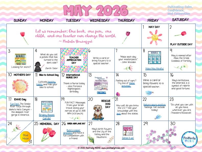 MAY 2026 Calendar by Positively MOXIE