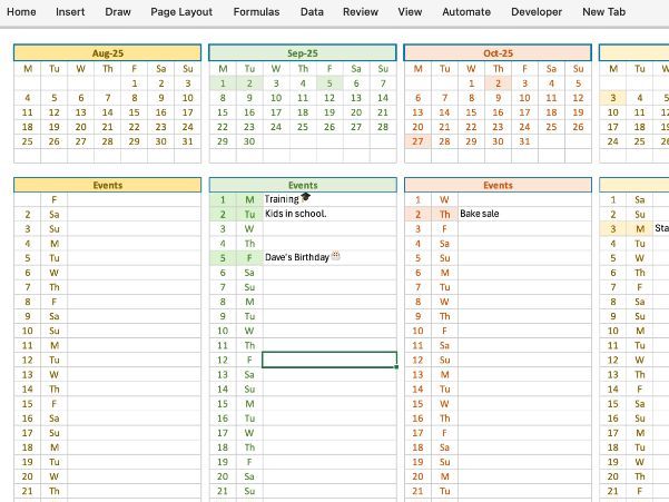 Year Planner (Teacher August to August) 2025 to 2030.