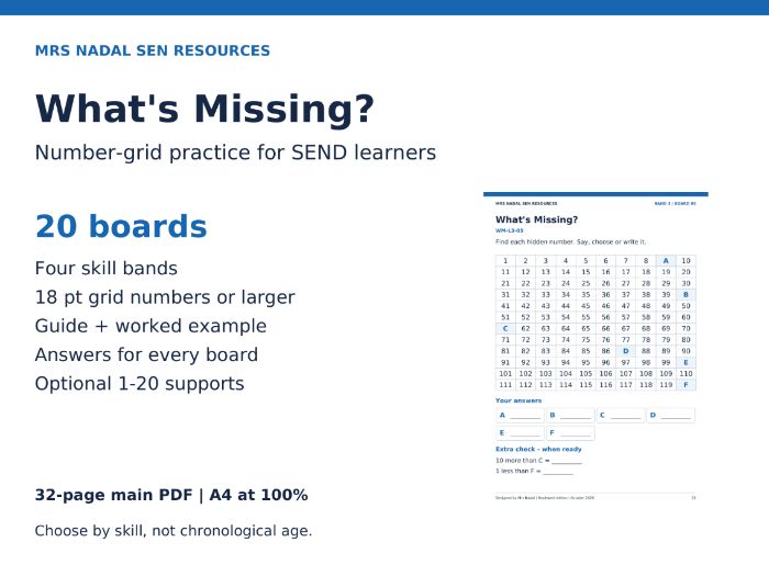 What's Missing? | 20 SEND Number Grid Boards