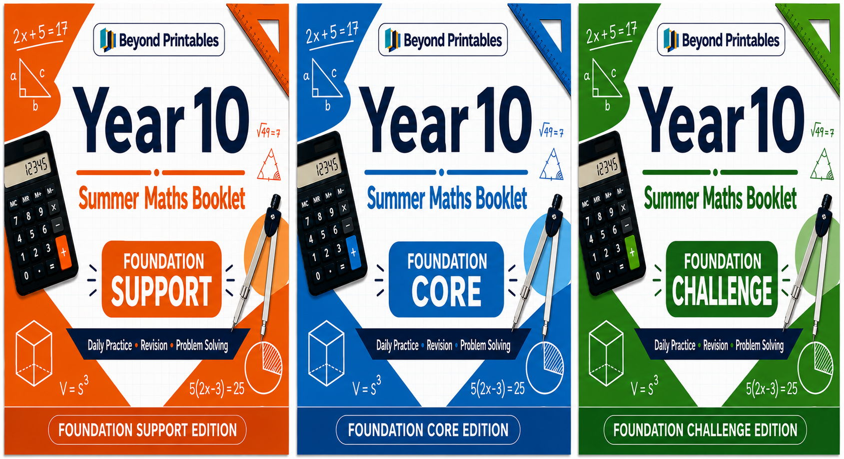 Year 10 Summer Maths Bundle 2026 – Foundation Tier – Support, Core & Challenge Editions