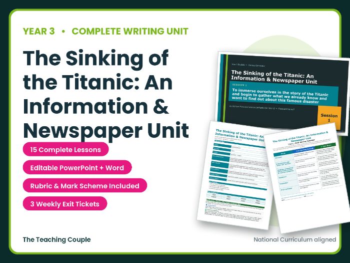 The Sinking of the Titanic: An Information & Newspaper Unit | Year 3 English Unit | 15 Lessons