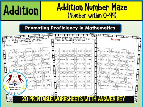 Addition Number Maze (Numbers within 0–99) Worksheets Math Problems