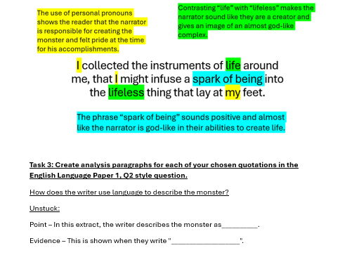 AQA Style English Language Paper 1 Extract and Questions - Updated Specification - Frankenstein