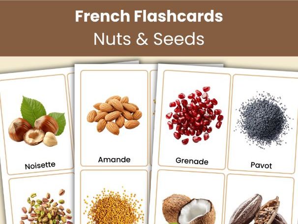 French Nuts and Seeds Flashcards | 32 Printable Vocabulary Cards | French Resource