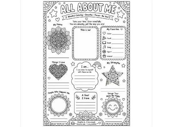 Mindful Mandala Coloring Sheet All About Me Back to School PDF Printable Page