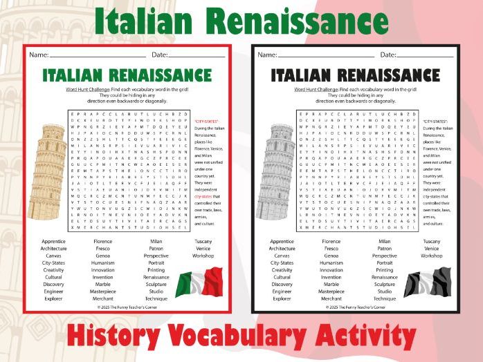 Italian Renaissance Word Search | History Vocabulary Activity