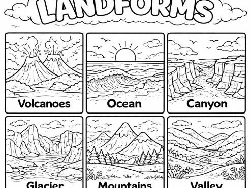 Landforms Geographical Features Colouring Page