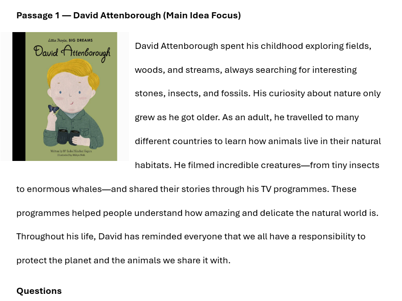 Little People Big Dreams Reading Comprehensions_Pack A