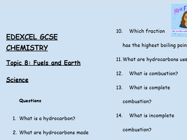 GCSE Edexcel Chemistry – Fuels & Earth Science Worksheet (30 Questions + Answers)