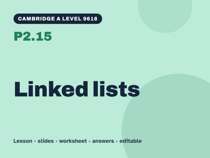 Cambridge A Level Computer Science 9618 – P2.15 Linked lists – Lesson & Worksheet