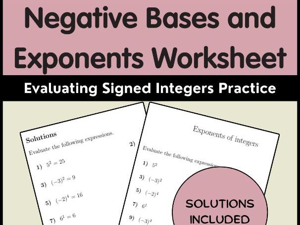 Negative Bases and Exponents Worksheet | Evaluating Signed Integers Practice