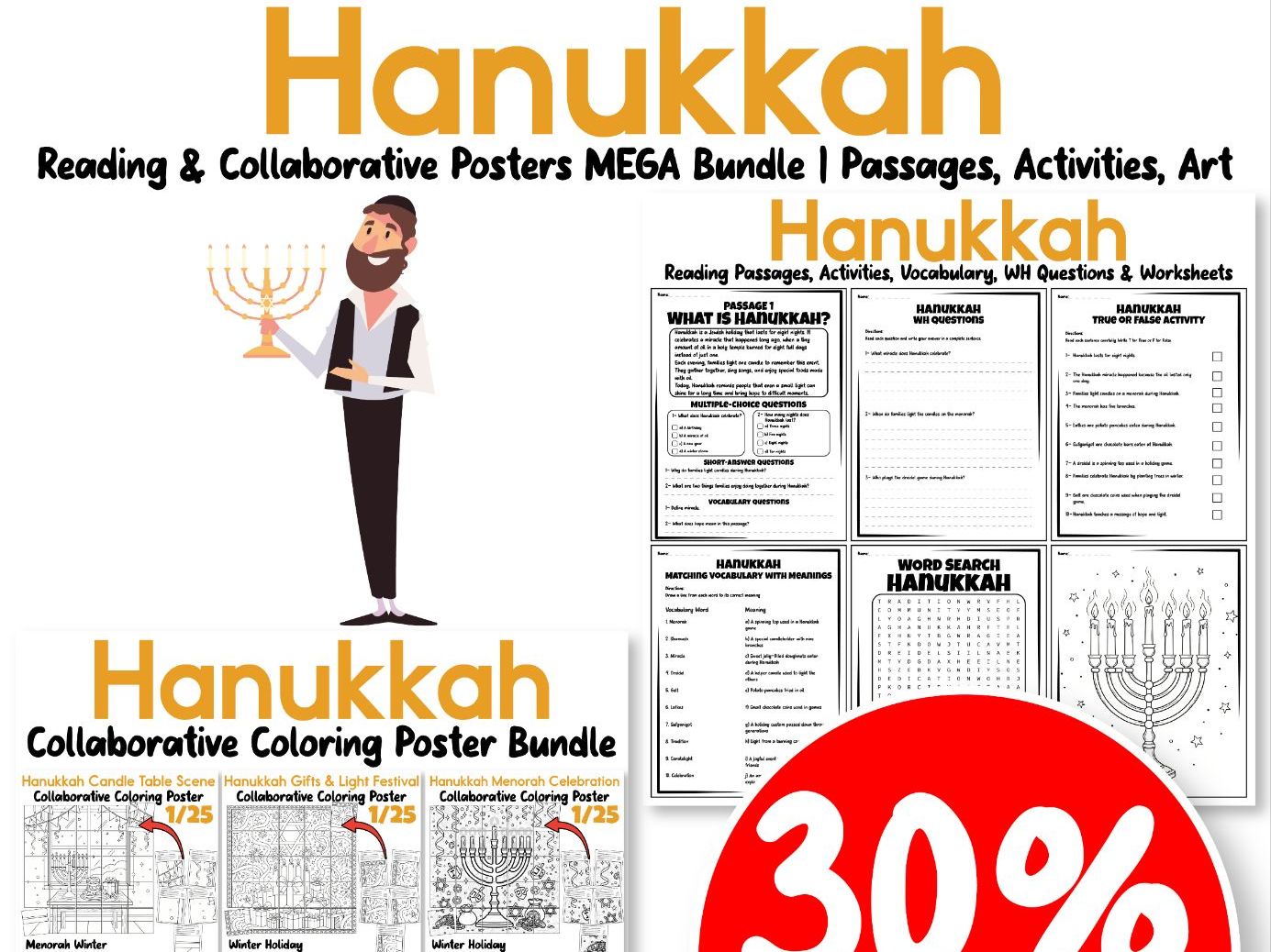 Hanukkah Reading & Collaborative Posters MEGA Bundle | Passages, Activities, Art