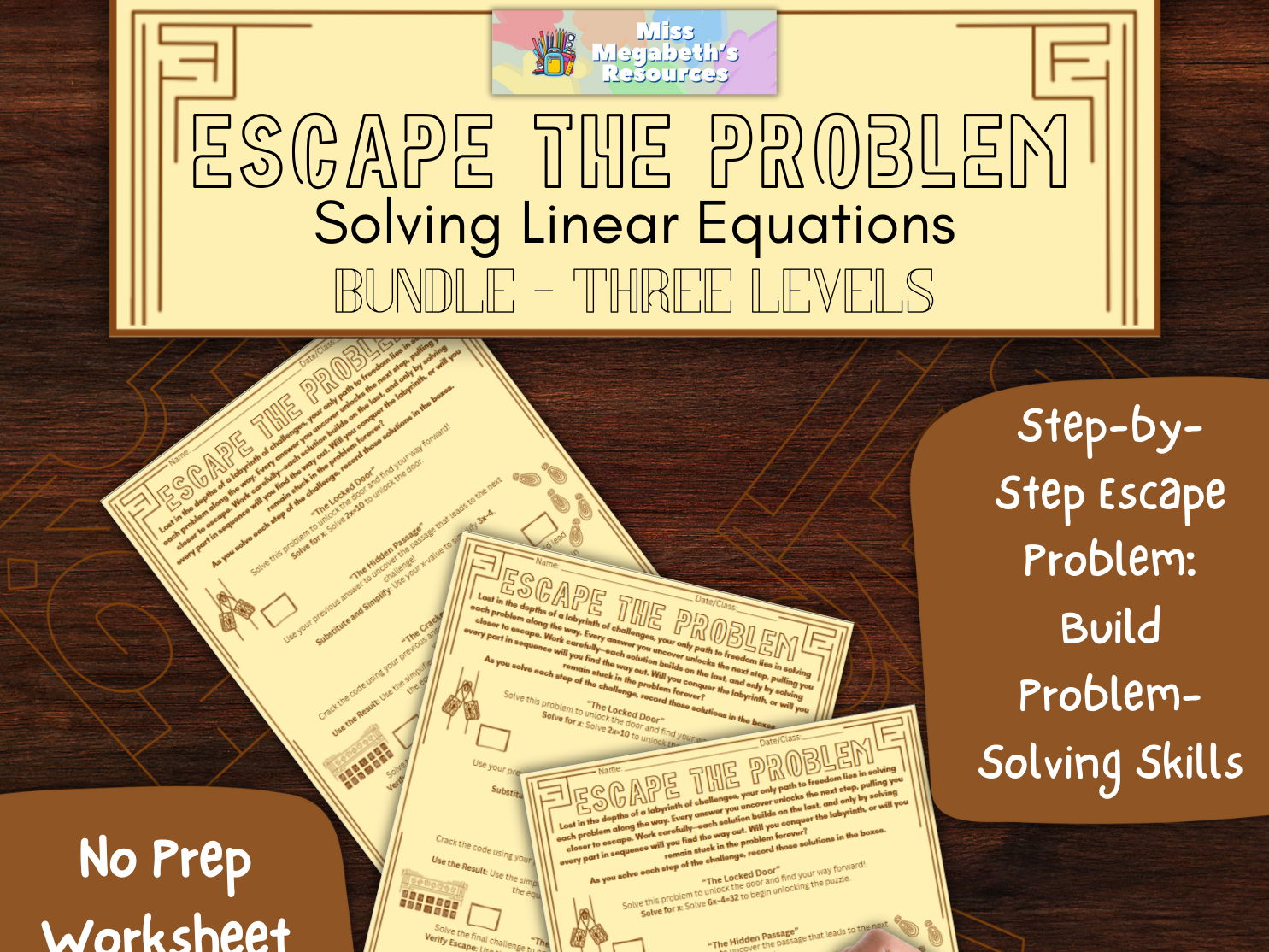 Escape the Problem: Differentiated Worksheet BUNDLE - Solving Linear Equations