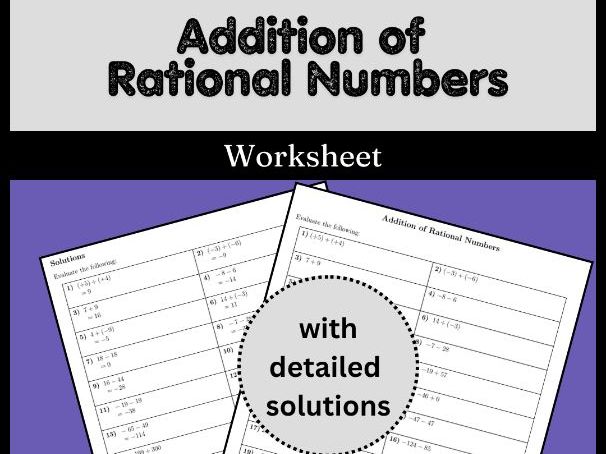 Addition of Rational Numbers Worksheet (with solutions) Addition of Rational Numbers Worksheet
