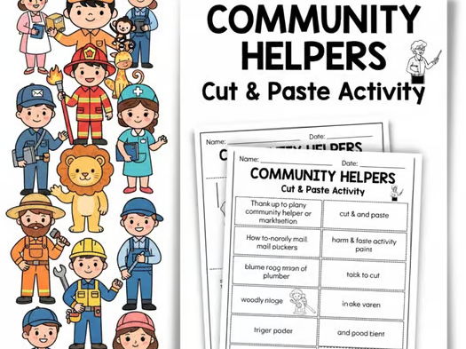 Community Helpers Cut & Paste Matching Activities | reading comprehension