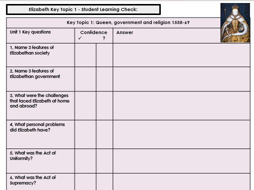 Elizabeth I Revision Booklet