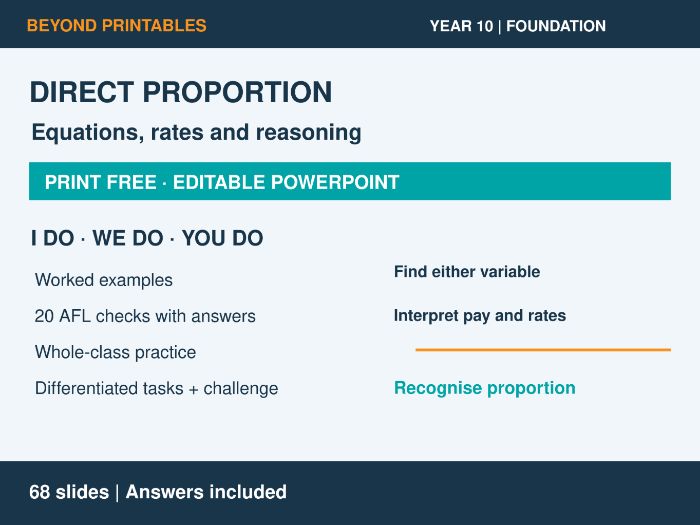 Direct Proportion Equations | I Do, We Do, You Do | Year 10 Maths Foundation | Print Free