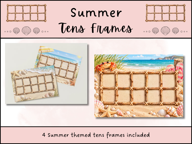 Summer Beach Ten Frame Counting Mats EYFS