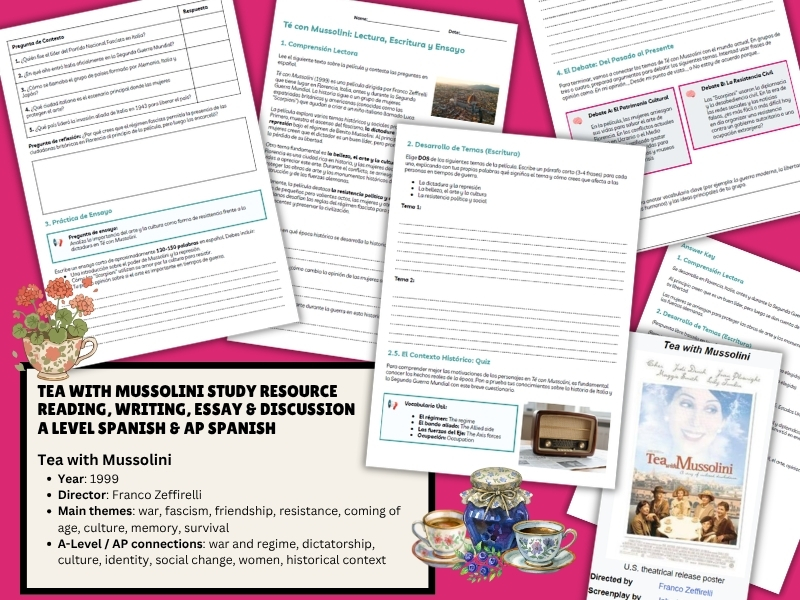 Tea with Mussolini | Spanish Film Study Resource | A Level/AP Spanish Writing Tasks