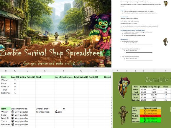 Zombie Survival Spreadsheet Shop for KS3/4