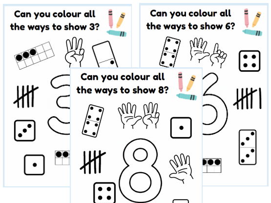 Colour All the Ways to Show 1–9 – Reception Maths Number Representations