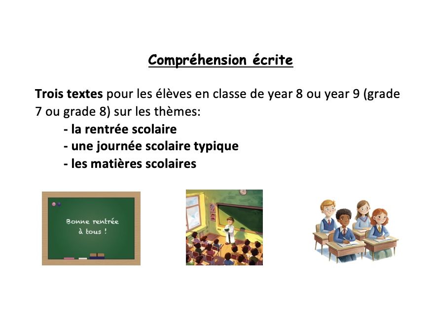Reading (year 8 or year 9 - grade 7 or 8) bundle: la rentrée, la journée scolaire, les matières