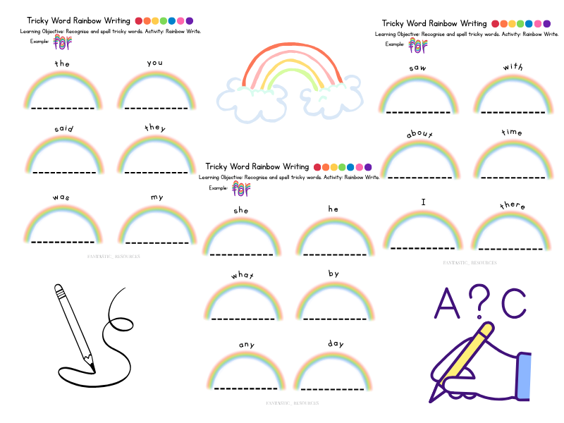 Year 1 & 2 Tricky Word Rainbow Writing | High Frequency Words | 18-Page ...