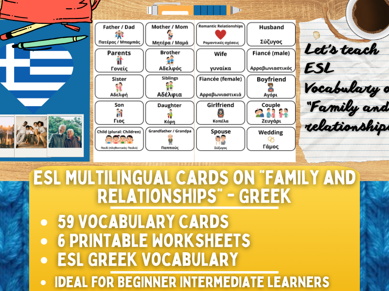 ESL Multilingual Vocabulary Flashcards - Family and Relationships - Greek