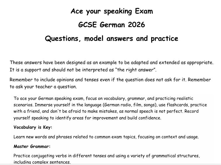 Ace your German Speaking Exam GCSE 2026