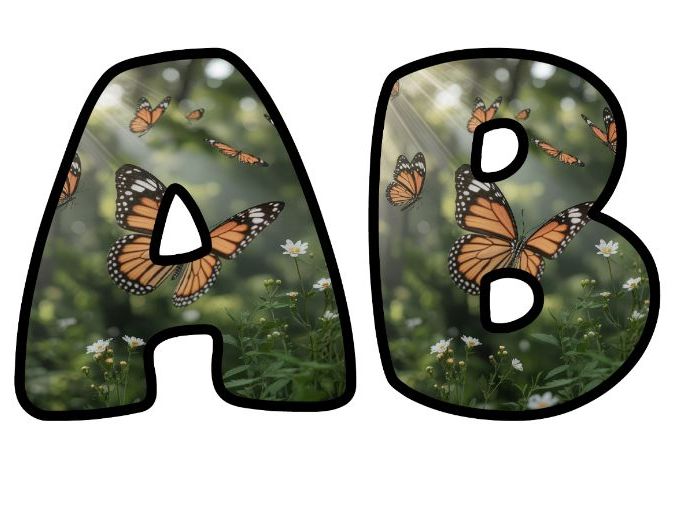 Butterflies Flying In Nature Lettering Set for Classroom Display | Upper & Lowercase, 0-9 and Signs