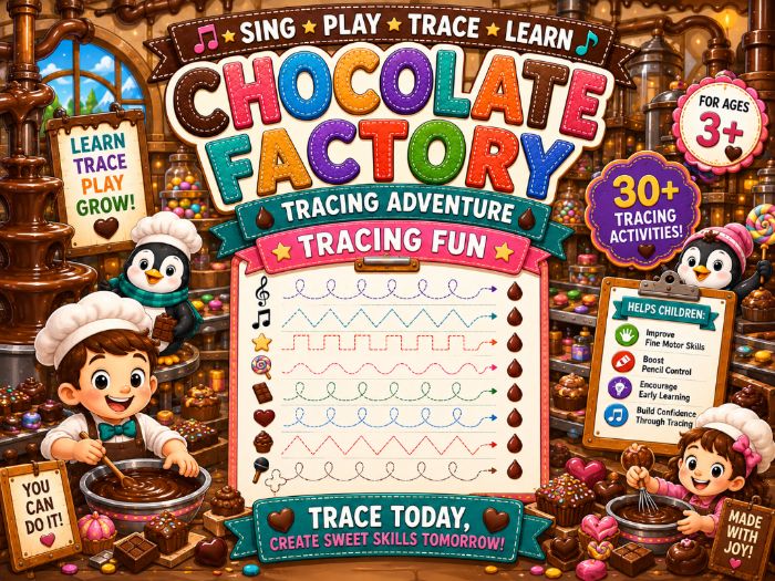 Chocolate Factory Tracing Worksheets | Fine Motor & Pre-Writing Activities | Preschool–1st Grade