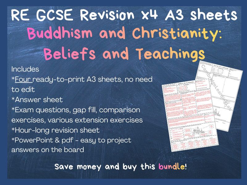 RE GCSE Christianity & Buddhism AQA A3 Revision Sheets | Beliefs and Practices