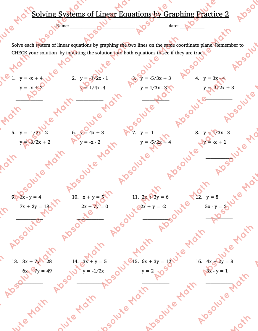 Solving Systems of Equations by Graphing Practice 2 | Teaching Resources