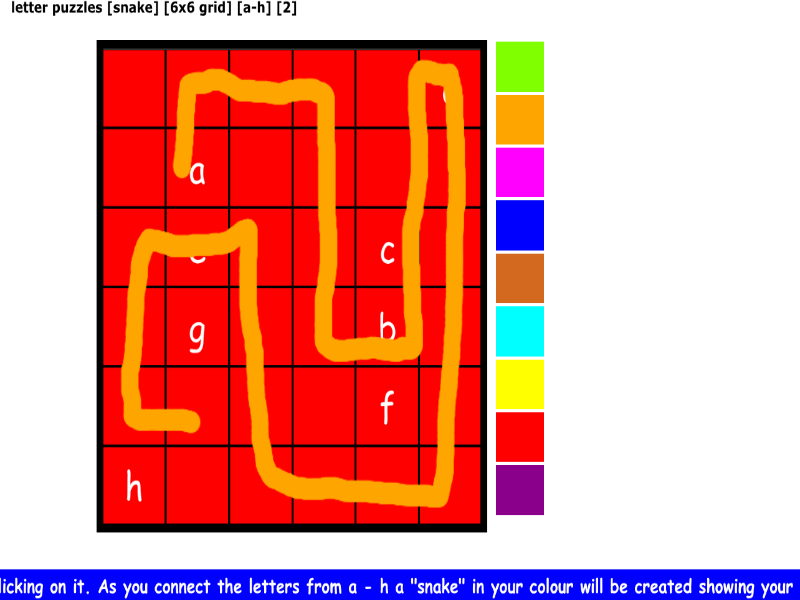 letter puzzles [snake] [6x6 grid] [a-h] [2]