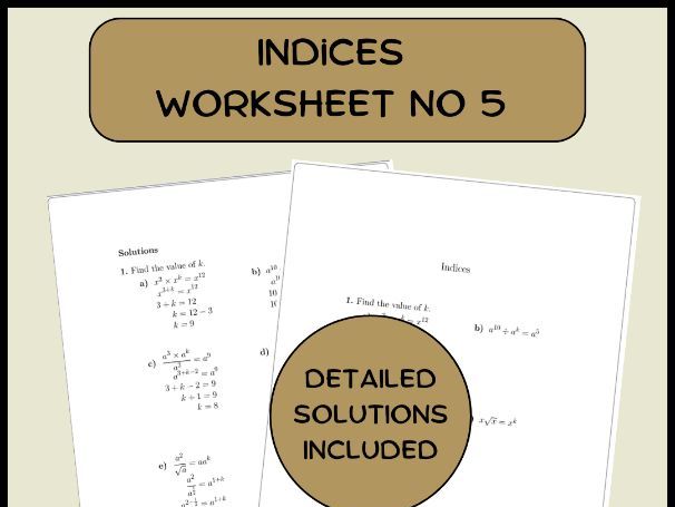 Indices worksheet no 5 (with solutions)