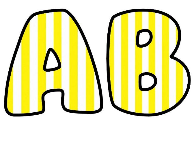 Yellow Vertical Stripes Bubble Letters | Striped Bulletin Board Letters | Classroom Display Pack