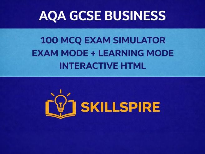 AQA GCSE Business | 100 MCQ Exam Simulator | Exam Mode + Learning Mode | Interactive HTML