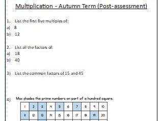 Pre and Post Assessment Multiplication KS2