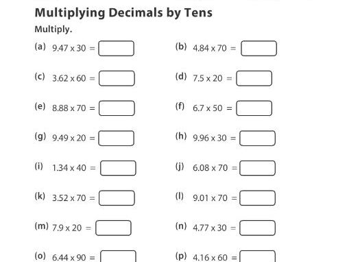 multiplying decimals by tens teaching resources