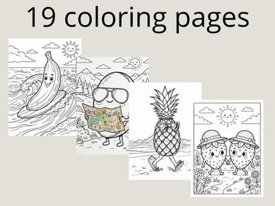 Summer Beach Themed Fruit Coloring Pages