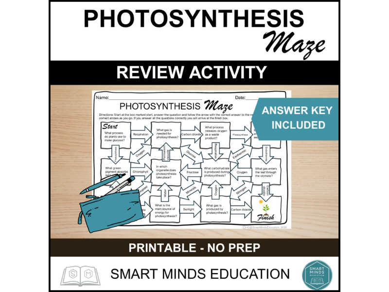 PHOTOSYNTHESIS MAZE WORKSHEET ACTIVITY