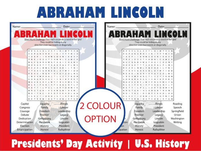 Abraham Lincoln Word Search Puzzle | Presidents’ Day Activity | U.S. History