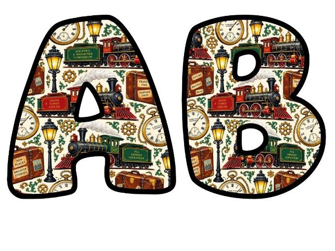 Vintage Steam Trains Bubble Letters | History Topic Bulletin Board Letters | Classroom Display Pack