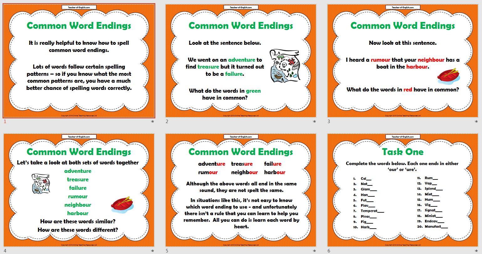 Common Word Endings Teaching Resources