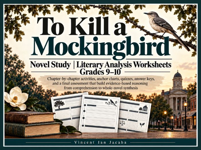 To Kill a Mockingbird Novel Study | Literary Analysis Worksheets, Quizzes & Final Assessment | G9-10
