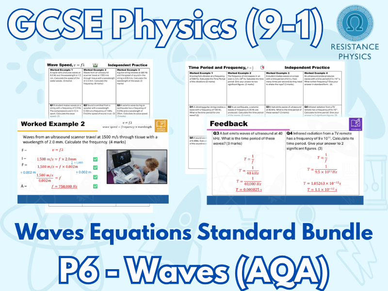 GCSE Physics - P6 Waves Standard Calculations Bundle - 2 Worksheets with Answer Slides
